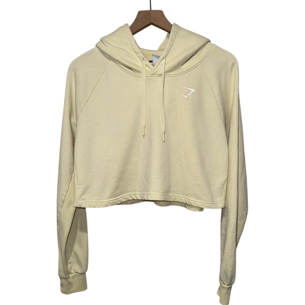 Gymshark Training Cropped Hoodie "Vanilla Brown" Yellow Women Sz L Gym Workout